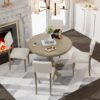 5 Piece Retro Round Dining Table Set With Curved Trestle Style Table Legs And 4 Upholstered Chairs For Dining Room - Taupe - Image 3