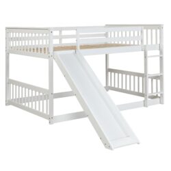Full Over Full Bunk Bed With Slide And Ladder - White