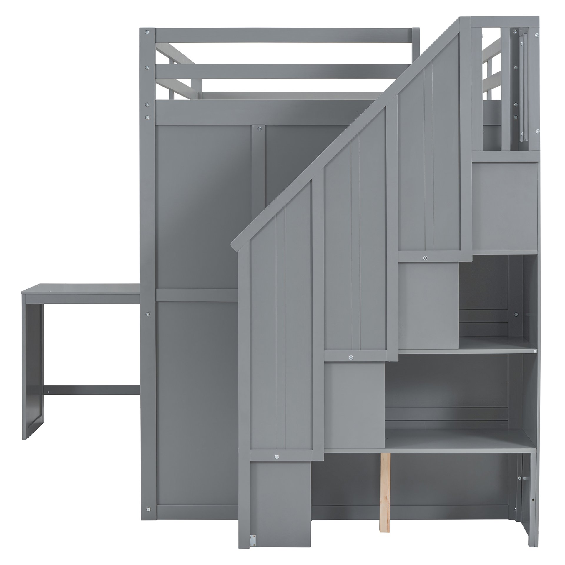 Full Size Loft Bed With Wardrobe, Desk And Shelves - Gray - Image 10