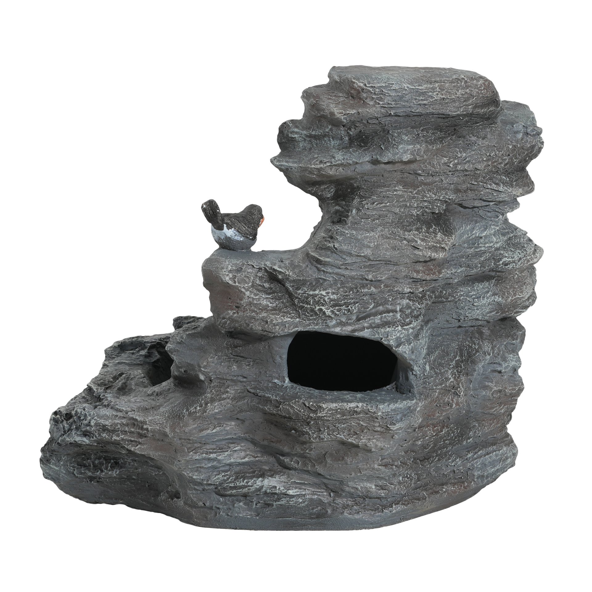 4 Tiered Rock Waterfall Fountain With LED Lights, Outdoor Garden Decor, Weather Resistant - Gray - Image 10