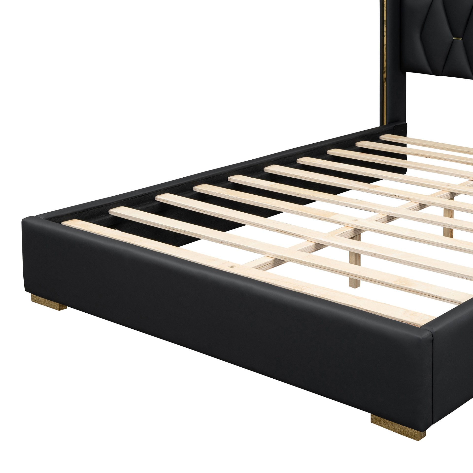 Full Size Upholstered Platform Bed With Strips - Black - Image 8