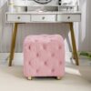 Modern Velvet Upholstered Ottoman, Exquisite Small End Table, Soft Foot Stool, Dressing Makeup Chair, Comfortable Seat For Living Room, Bedroom, Entrance - Pink - Image 6