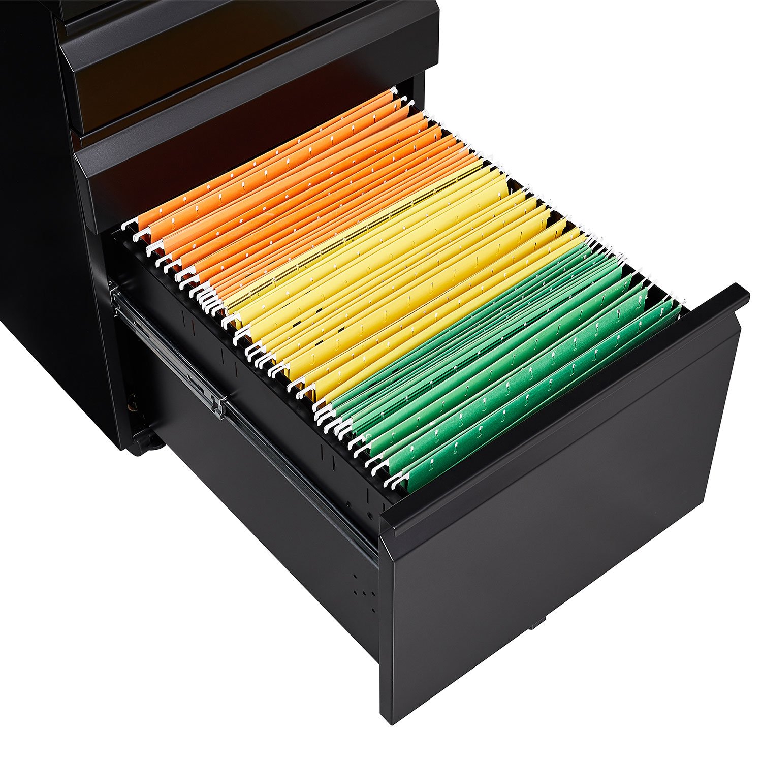 Contemporary 3 Drawer Mobile Filing Cabinet With Lock, Metal Office Storage For Legal / Letter Size - Black - Image 17