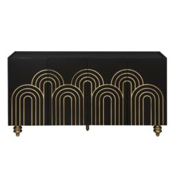4 Door Cabinet Modern Fluted Sideboard Buffet With Storage, Curve Element With Strict Lines - Black
