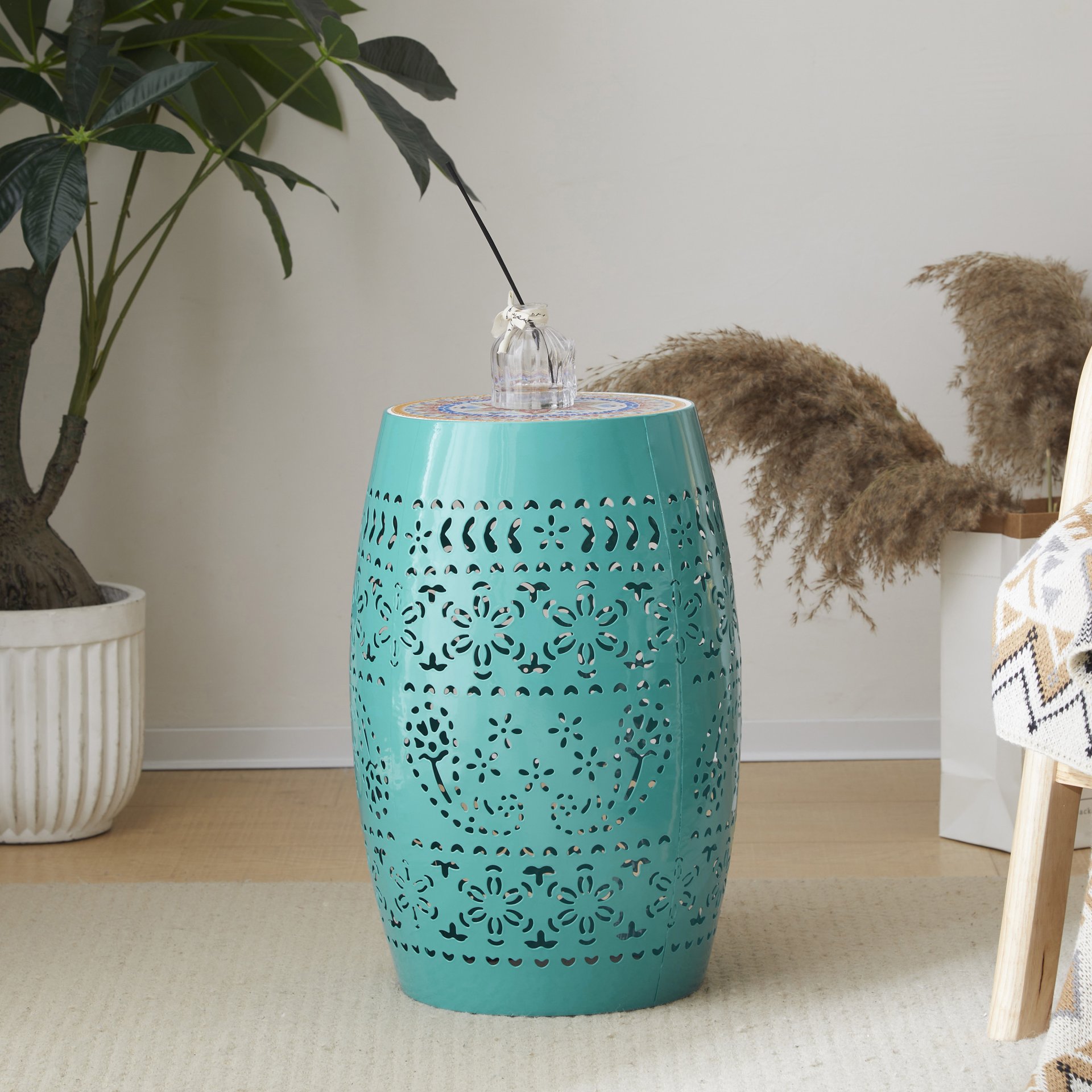 Ruby - Mosaic Style Side Table With Ceramic Tile And Iron Frame - Teal - Image 6