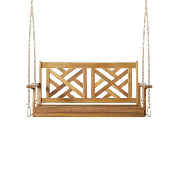 Alejandro - Exotic Acacia Wood Porch Swing With Slat Panel Seating - Teak