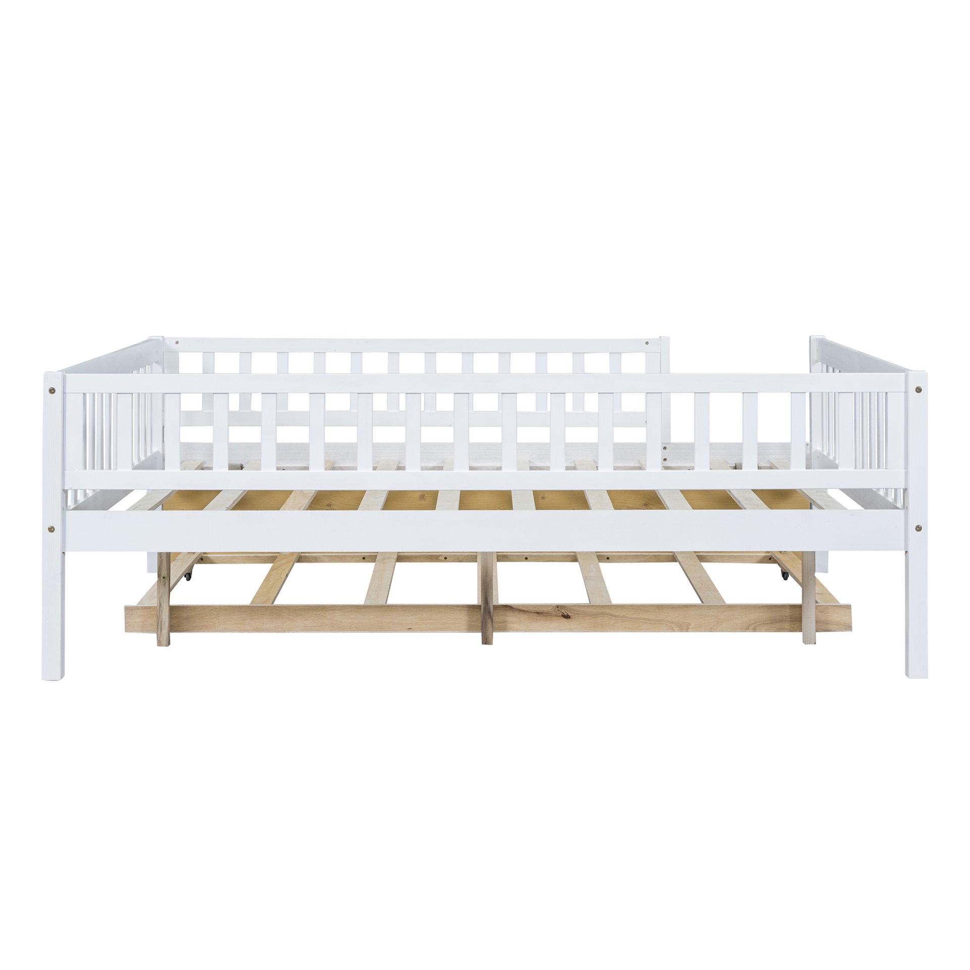 Full Size Daybed With Trundle And Fence Guardrails - White - Image 12