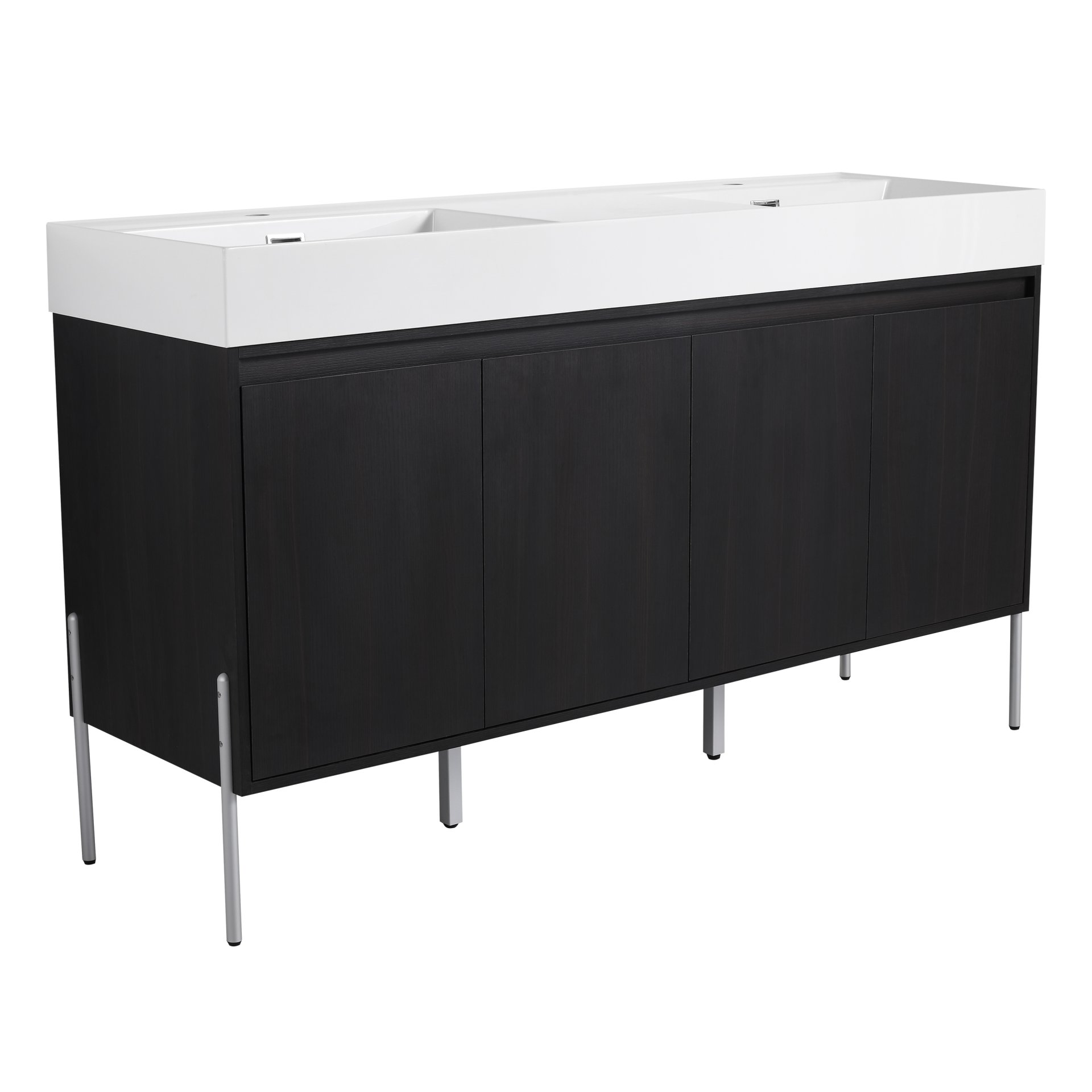 Deluxe 60" Freestanding Bathroom Vanity With Resin Double Sink - Dark Oak - Image 13