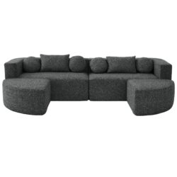 Boneless - Couch Modular Sectional Sofa With Deep Seating, Curved Design - Black