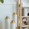 Modern Droplet Shaped Floor Vase Set Honeycomb Design, 3 Piece Metal Decorative Vases For Home Interior Display - Gold / White - Image 18