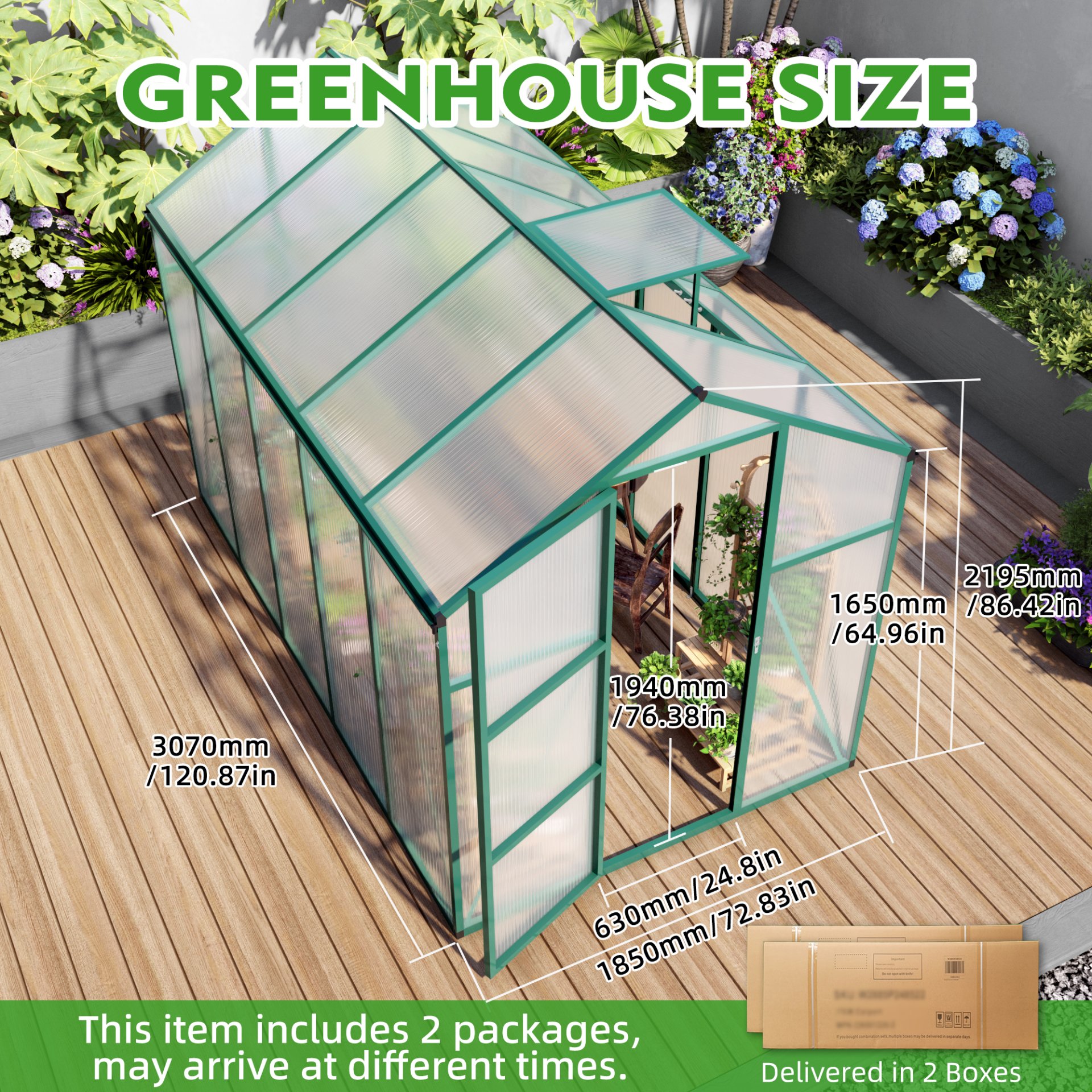 Newly Marketed Gain Height Windproof Aluminum Greenhouse 6 X 10 Ft Polycarbonate Greenhouse Raised Base And Anchor Aluminum Heavy Duty Walk - In Greenhouses For Outdoor Backyard In All Season - Green - Image 5