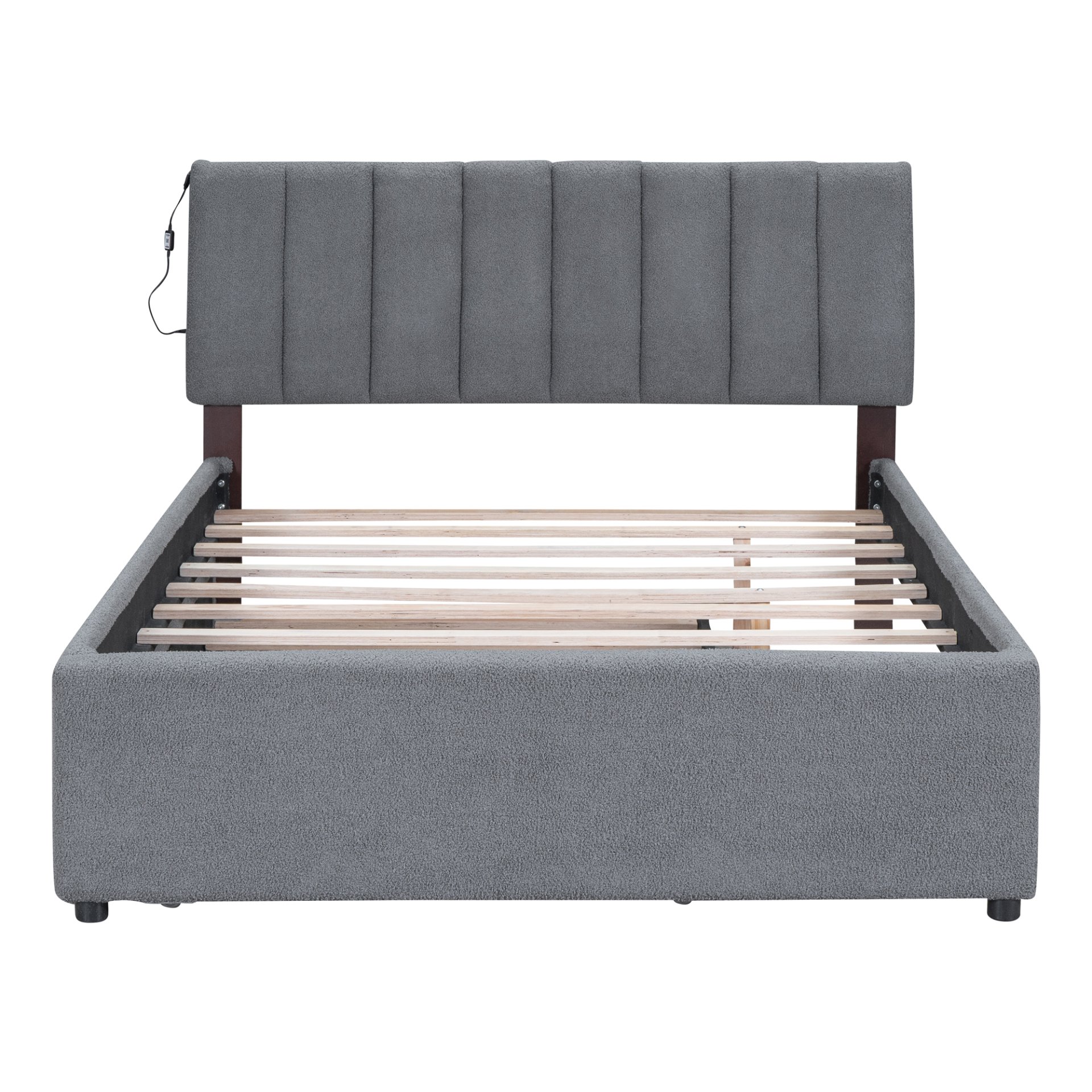 Full Size Upholstered Platform Bed With Twin Size Trundle - Gray - Image 3
