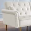 Velvet Tufted Sofa Couch With 2 Pillows And Nailhead Trim - Beige - Image 5
