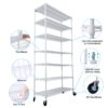 7 Tier Metal Shelf Wire Shelving Unit, 2450Lbs Heavy Duty Adjustable Storage Rack With Wheels & Shelf Liners For Closet Kitchen Garage Basement Commercial Shelving - White - Image 2