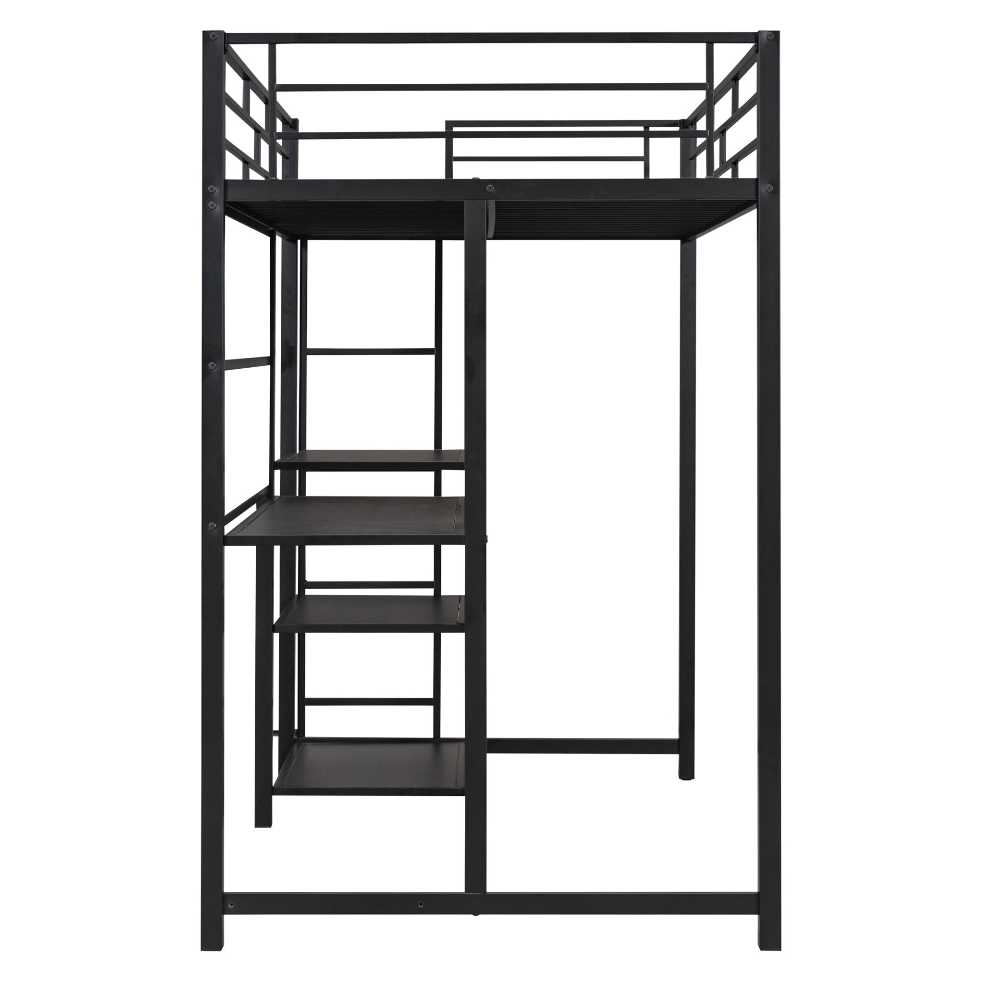 Twin Size Loft Bed With Desk And Whiteboard With 3 Shelves And Ladder - Black - Image 9