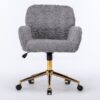 Office Chair, Artificial Rabbit Hair Home Office Chair With Golden Metal Base, Adjustable Desk Chair Swivel Office Chair, Vanity Chair - Gray - Image 5