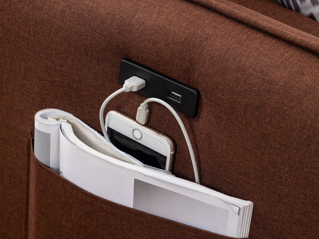 Mia - Sectional Sofa Chaise With USB Charger And Pillows - Brown - Image 2