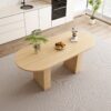 Oval Dining Table For 6 People With Wood Strip Base - Burly Wood - Image 11