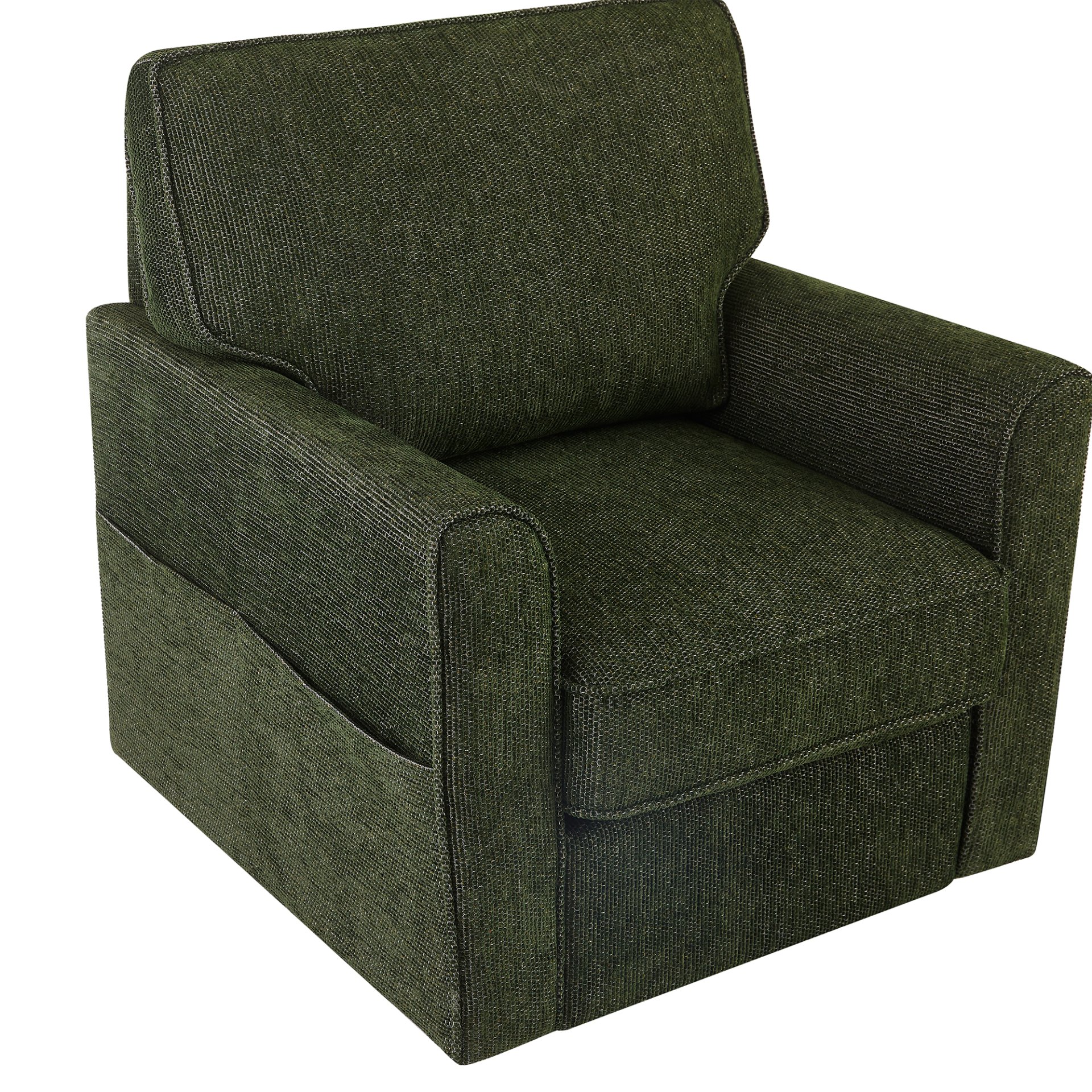 360° Swivel Chair Accent Barrel Armchair With Side Pockets, Chenille Upholstery, Compact Size - Green - Image 20