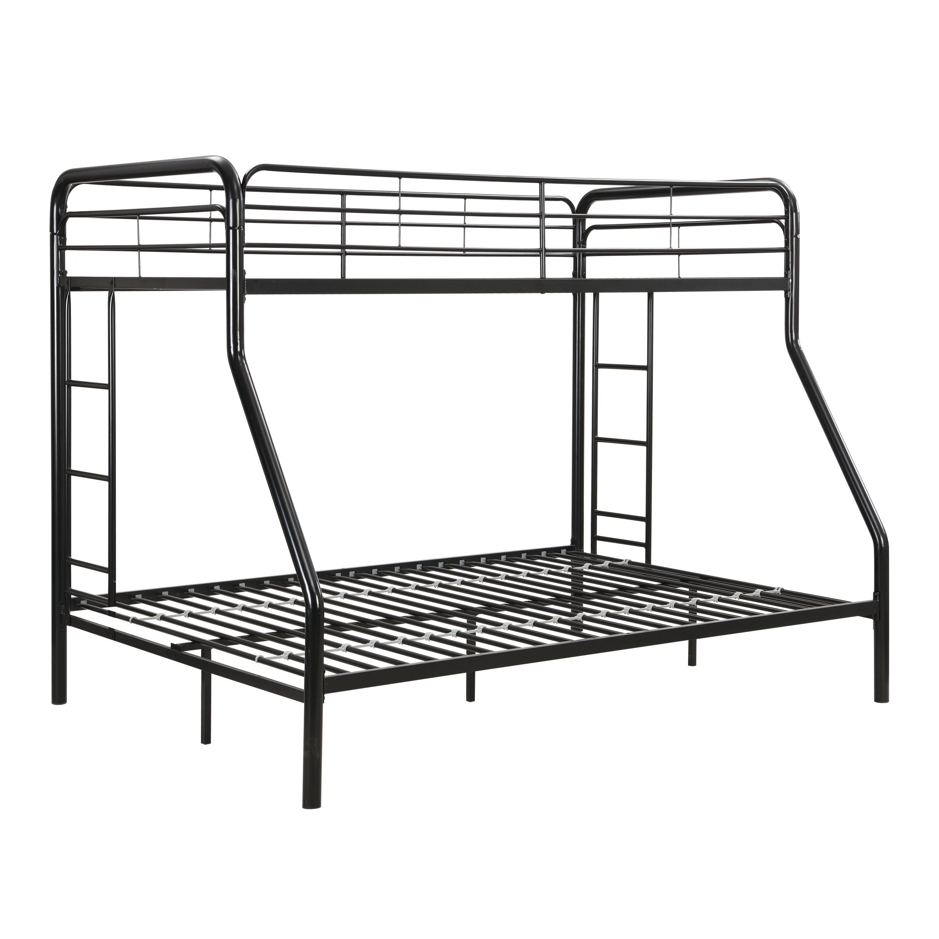 Modern Twin Over Full Metal Bunk Bed With Trundle And Dual Side Ladder And Metal Design - Black / Brown - Image 8