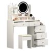 Fashion Vanity Desk With Mirror And Lights For Makeup And Cushioned Chair, Adjustable 3 Color Lighting - White - Image 10
