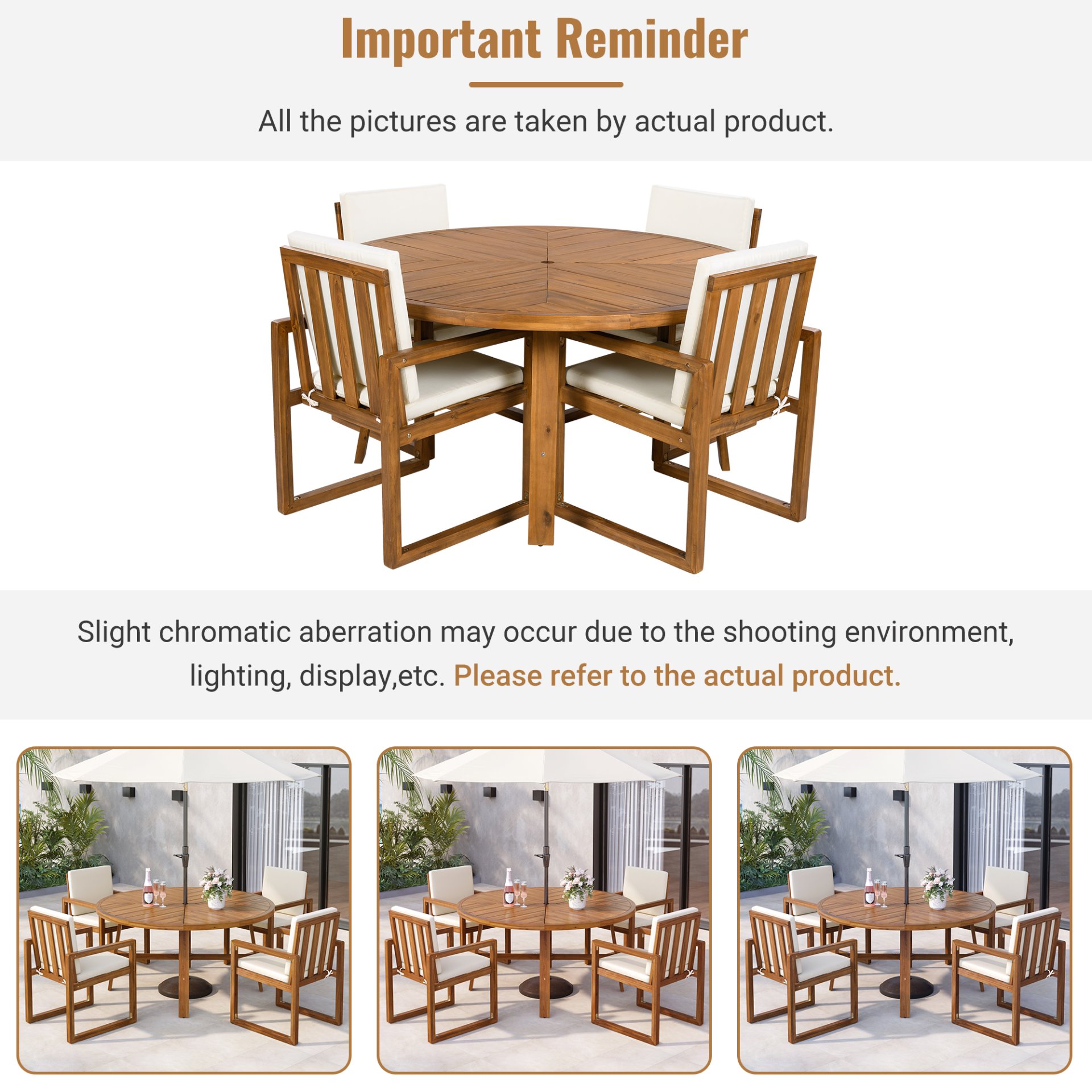 5 Piece Outdoor Patio Dining Set With 4 Armchairs And Table - Beige - Image 9