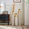 Mother's Day Gift Set Gilded White 3D Relief Flower Metal Vase Set - White / Gold - Image 21