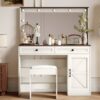 Makeup Vanity Table, Makeup Table With Large Mirror And 11 LED Light, Brightness Adjustable, Dressing Table Desk With 3 Drawers, Vanity Desk For Women (With Stool) - White - Image 3