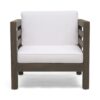 Outdoor Club Chair, Acacia Wood Patio Chair With Fabric Cushion For Backyard, Garden Or Porch - Gray / White - Image 6