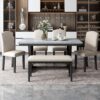 6 Piece Dining Table Modern Style With 4 Chairs & 1 Bench, Table With Marbled Veneers Tabletop And V-Shaped Table Legs - White - Image 4