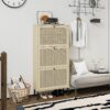 Modern Freestanding Rattan 3 Door Shoe Rack Storage Cabinet For Entryway - Natural Particle Board - Image 4