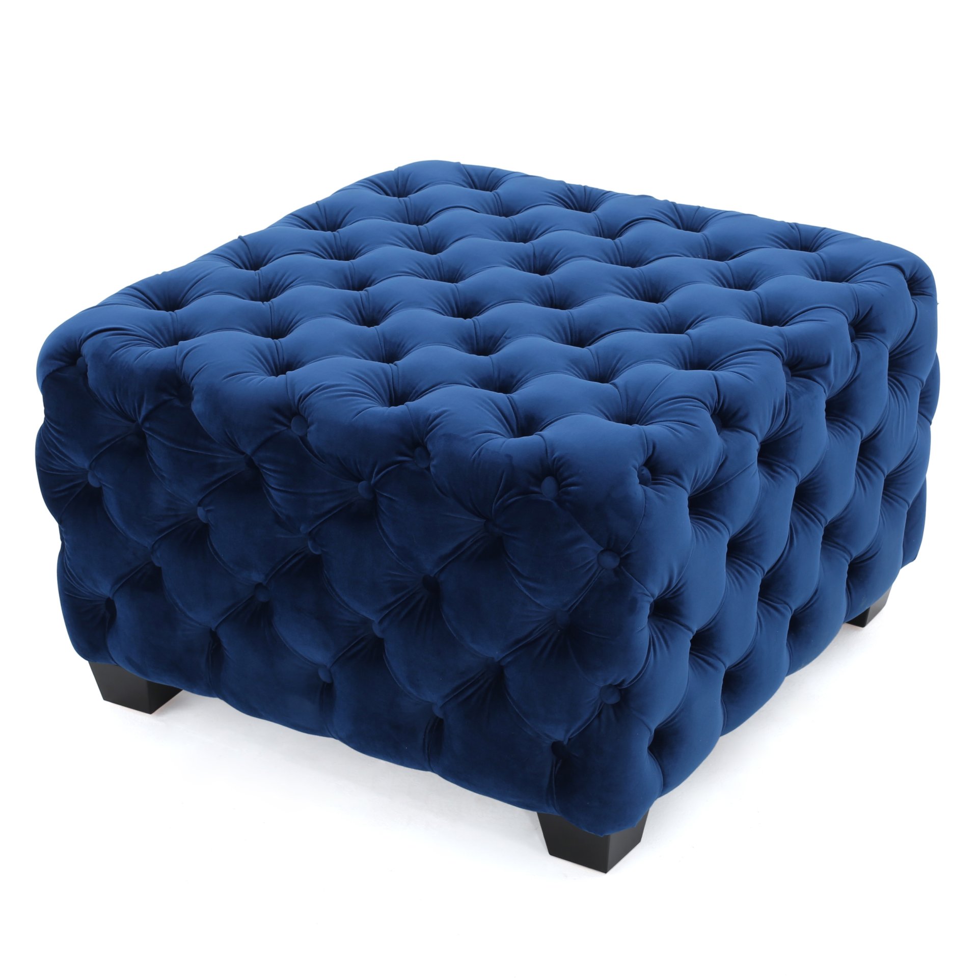 Modern Glam Ottoman With Velvet Upholstery And Button Tufted Design - Navy Blue - Image 6