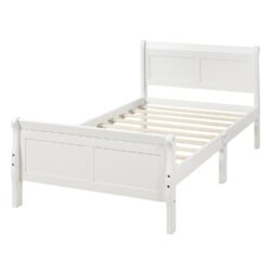 Twin Platform Bed Frame Mattress Foundation Sleigh Bed With Headboard, Footboard, Slat Support - White
