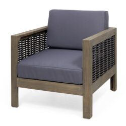 Outdoor Club Chair With Wicker Accents And Water Resistant Cushions - Gray