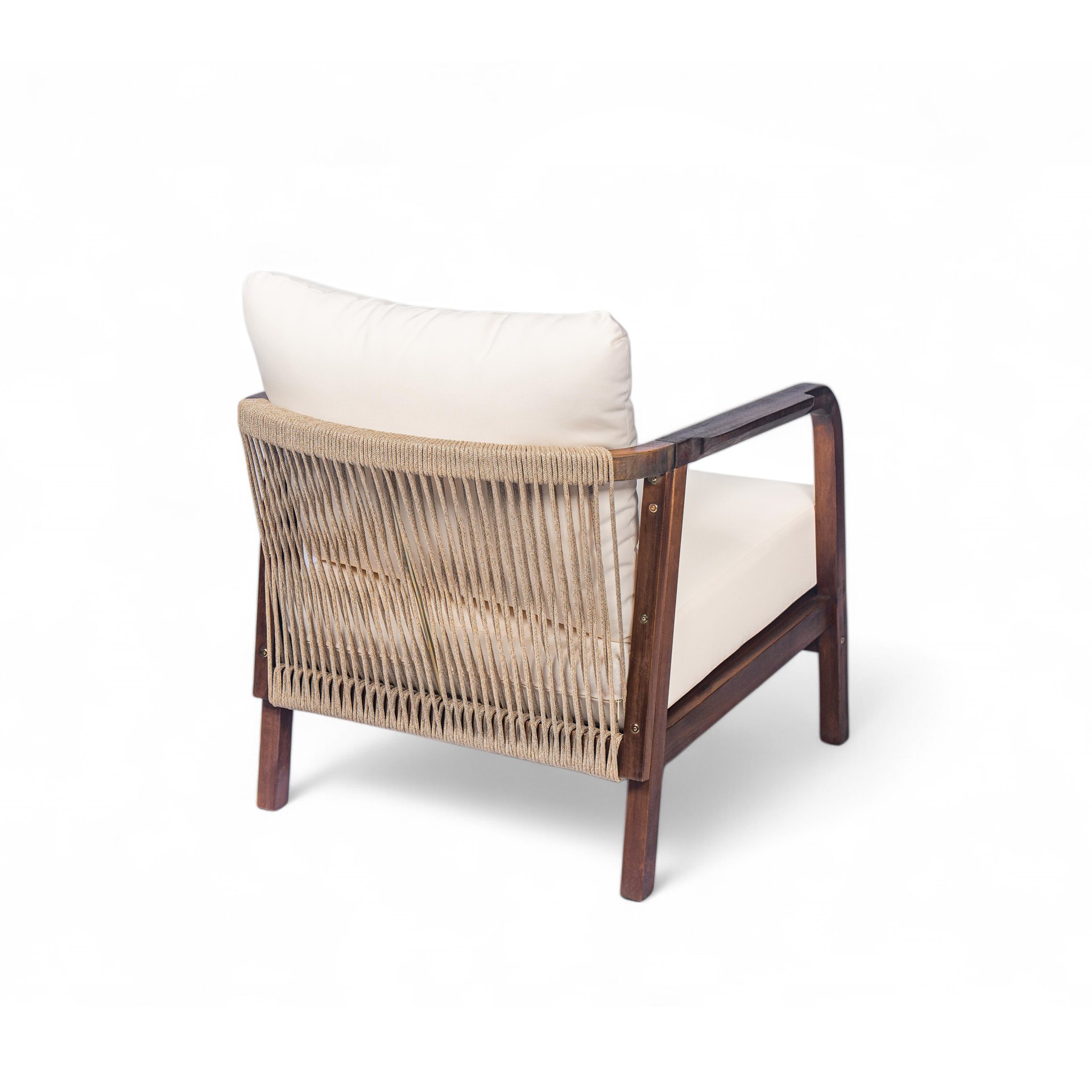 Outdoor Lounge Chair With Woven Backrest, Solid Wood Frame, Comfortable Cushions - Walnut - Image 8