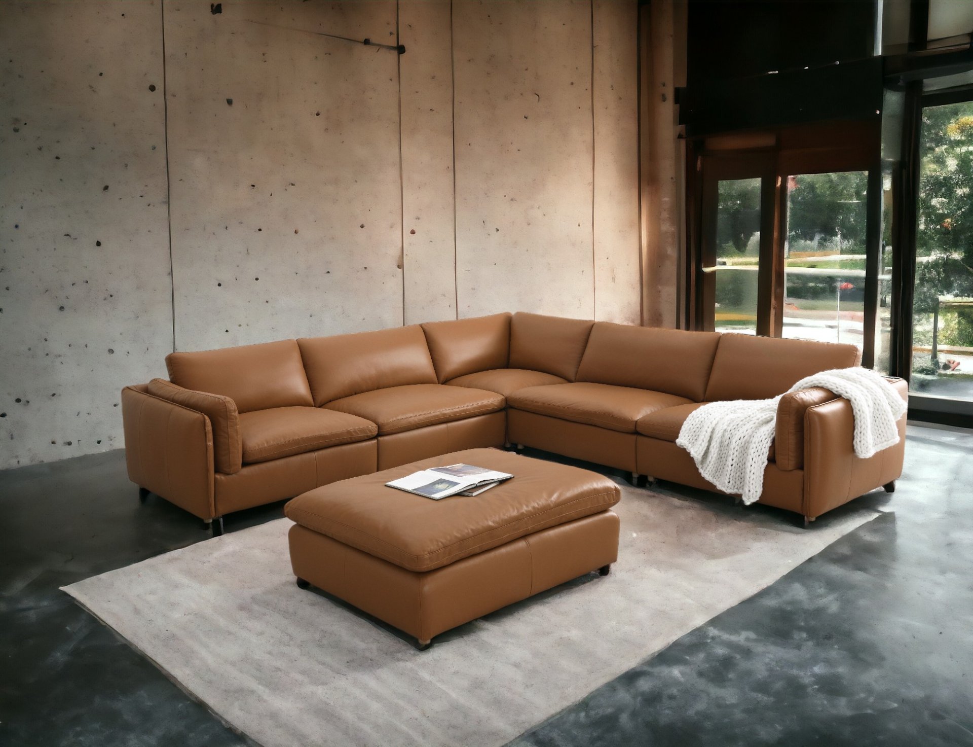 Brighton - Top Grain Leather 6 Pieces Modular Sectional With 1 Ottoman - Brown - Image 5