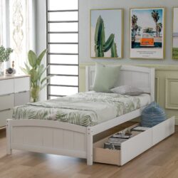 Twin Size Platform Bed & Two Drawers - White