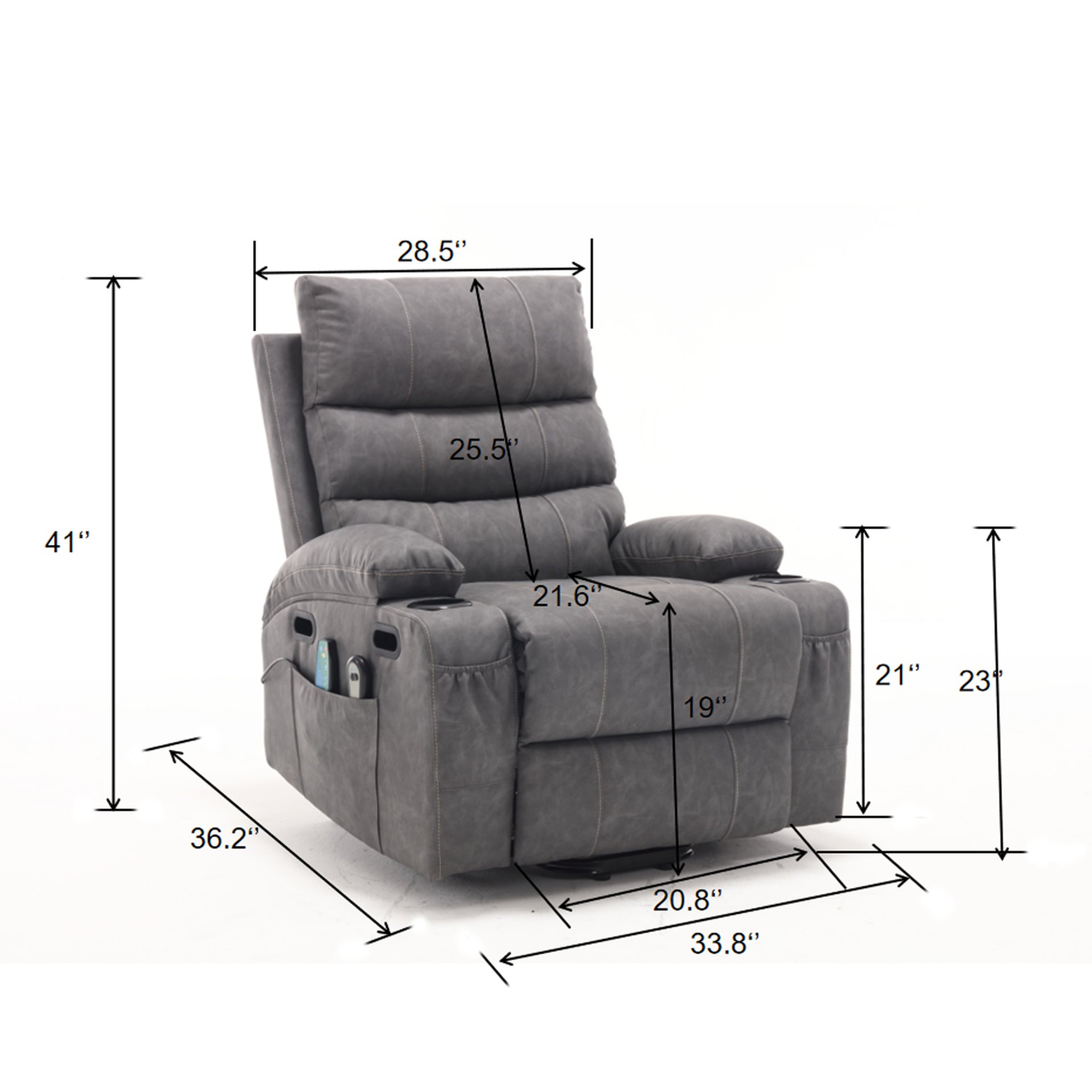 Cozy Electric Power Lift Recliner Chair Sofa For Elderly With Vibration Massage And Lumbar Heat - Gray - Image 3