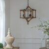 3 Light Wood Drum Chandelier, Hanging Light Fixture With Adjustable Chain For Kitchen, Bulb Not Included - Brown - Image 7