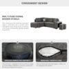Convertible Sleeper, Sectional Pull Out Sofa Bed With Storage Ottoman, 2 Throw Pillows, 2 Stools, Wireless Charger And Two Hidden USB Ports For Living Room - Dark Gray - Image 5