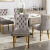 Nikki - Modern, High-End Tufted Solid Wood Contemporary Velvet Upholstered Dining Chair With Golden Stainless Steel Plating Legs, Nailhead Trim (Set of 2) - Gray / Gold - Image 20