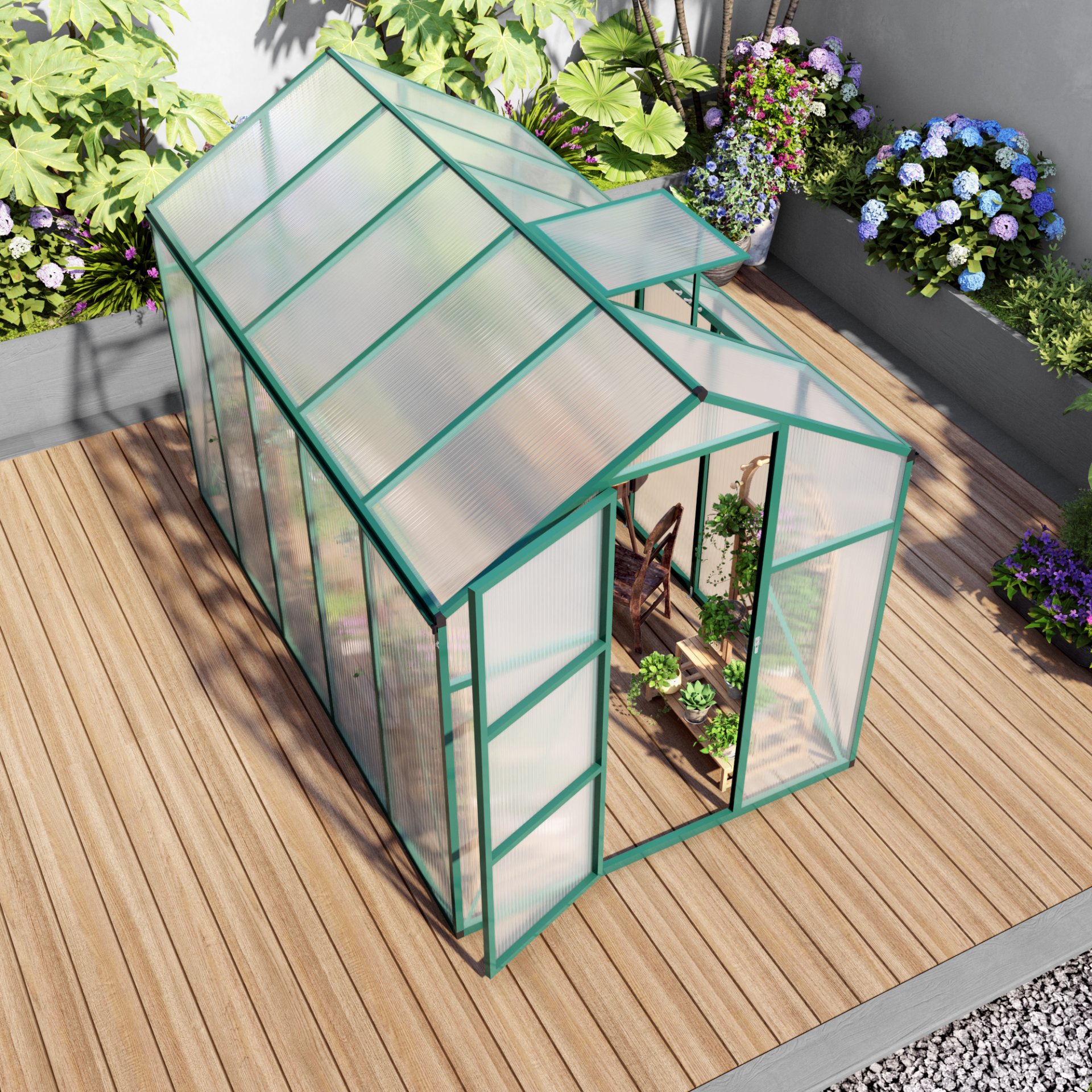 Newly Marketed Gain Height Windproof Aluminum Greenhouse 6 X 10 Ft Polycarbonate Greenhouse Raised Base And Anchor Aluminum Heavy Duty Walk - In Greenhouses For Outdoor Backyard In All Season - Green - Image 10