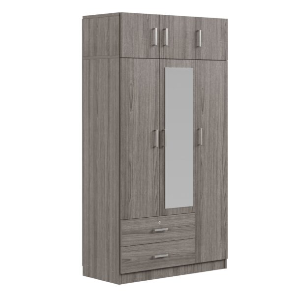 Modern 3 Door Mirror Wardrobe With 2 Drawers And Top Cabinet - Gray