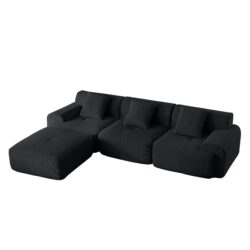 L Shaped Modular Sectional Sofa, Oversized 3 Seater With Deep Seat And Movable Ottoman - Black
