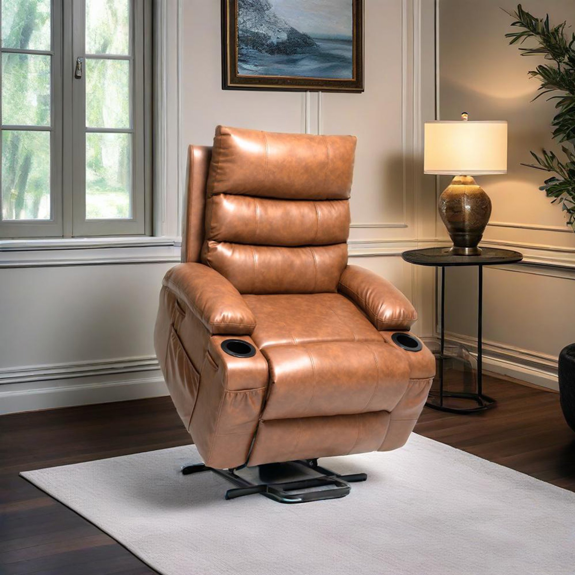 Electric Power Lift Recliner Chair Sofa, Vibration Massage, And Cup Holders - Brown - Image 2
