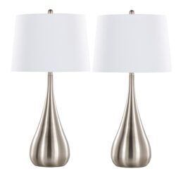 Pebble - Contemporary Table Lamp (Set of 2) - Nickel / White