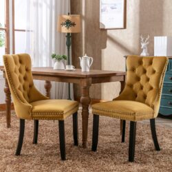 Nikki - Modern, High-End Tufted Solid Wood Contemporary Velvet Upholstered Dining Chair With Wood Legs Nailhead Trim (Set of 2) - Gold