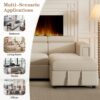 Multi-Functional Pull-Out Sofa Bed L-Shape Sectional Sofa With Adjustable Headrest, Wireless Charging, Cup Holders And Hidden Storage For Living Room - Beige - Image 8
