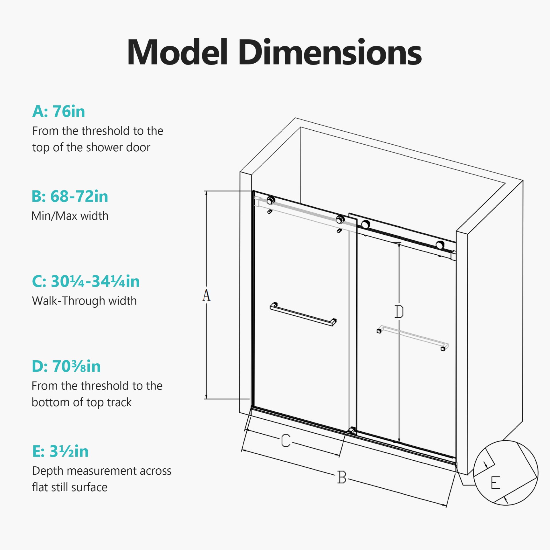 Frameless Double Sliding Soft Close Shower Door - Brushed Gold - Image 3