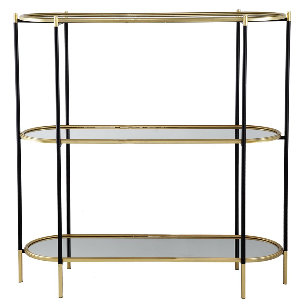 3 Tier Metal Console Table, Mirrored Shelf - Golden Black - Image 2